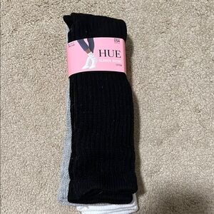 HUE Black and Gray slouch Socks with Ribbed Texture